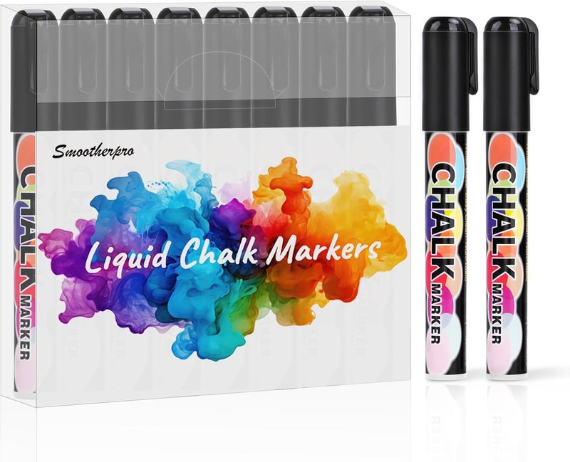 SMOOTHERPRO Liquid Chalk Marker Set 8 Colors 6mm Hightlight Blackboard Colorful Markers for Store Promotion, Menu Board, Art Decoration, Advertisement, Chalkboard (Black) - Image 1